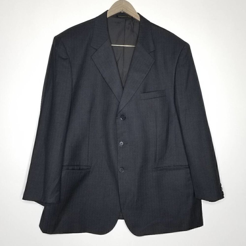 Vinci Pinstripe Button Front Suit Jacket Black XL